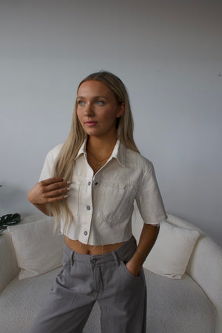 Hidden Cream Cropped Denim Shirt