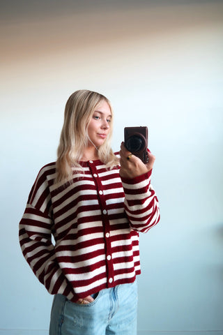 Crimson Striped Cardigan