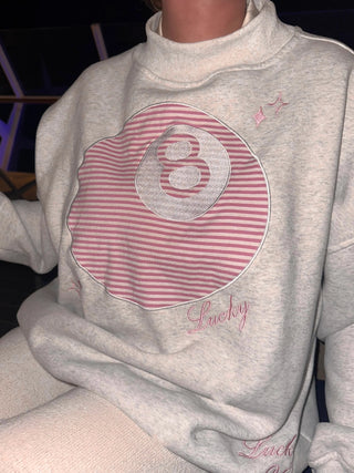 Lucky You 8 Ball Embroider Mock Neck Sweatshirt