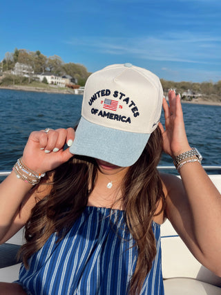 “United States Of America” Denim Blue Vintage Trucker Hat