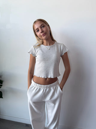 Heather White Mini Waffle Short Sleeve Top