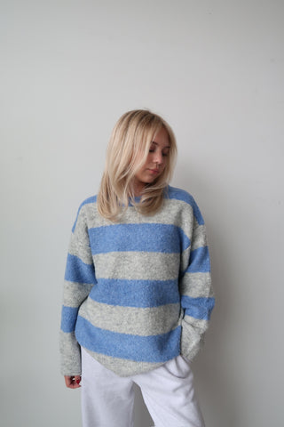 Blue/Grey Striped Textured Sweater