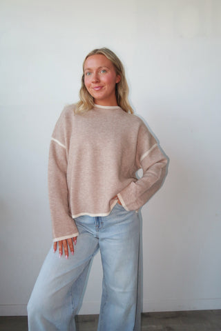 Taupe Sweater With Cream Trim