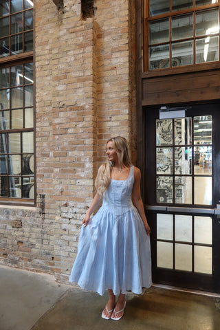 Light Blue Corset Drop Waist Open Back Dress