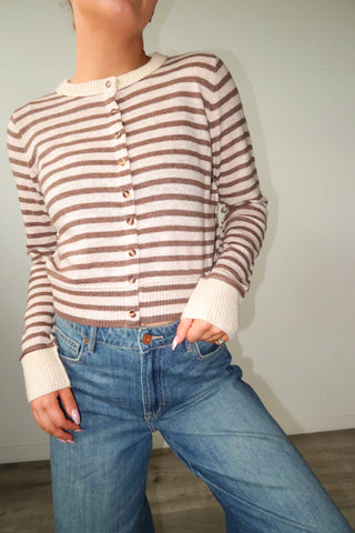 Mocha Stripe Button Down Cardigan