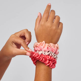 Ruched Satin Scrunchie 5pc Set - Assorted Cherry Blossom