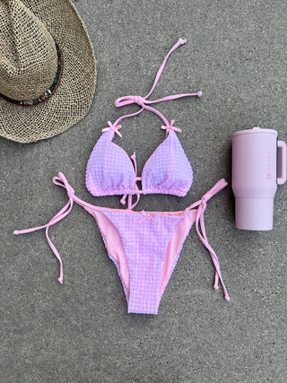 Pink Gingham Tie Bikini Bottom With Bow