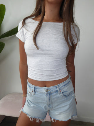 Heather White Open Back Tee Shirt