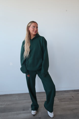 Long Dark Green Staple Wide Leg Sweatpants
