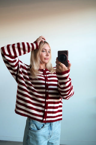 Crimson Striped Cardigan