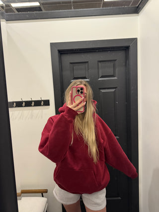 Red Core Fleece Loose Hoodie