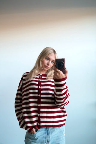 Crimson Striped Cardigan