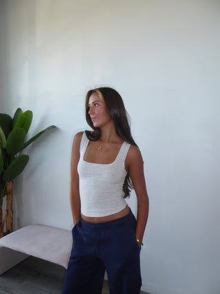 Heather White Ribbed Scoop Neck Tank