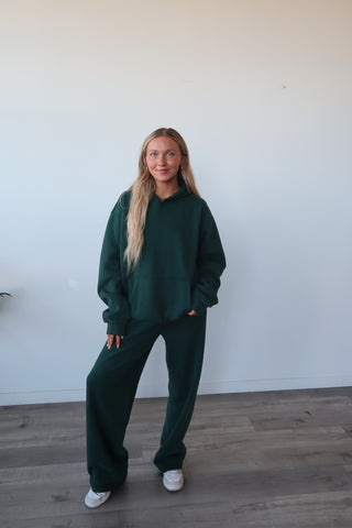 Long Dark Green Staple Wide Leg Sweatpants