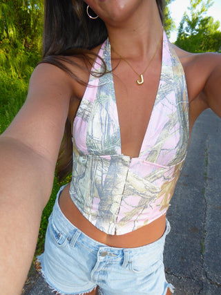 Pink Camo Halter Corset Top
