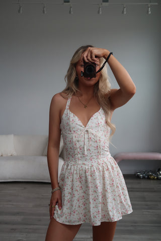 Cream Dress With Pink Floral Detail