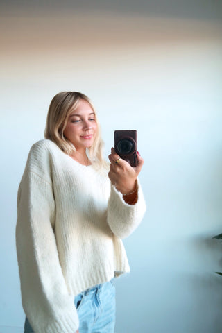 Ivory V Neck Knit Sweater