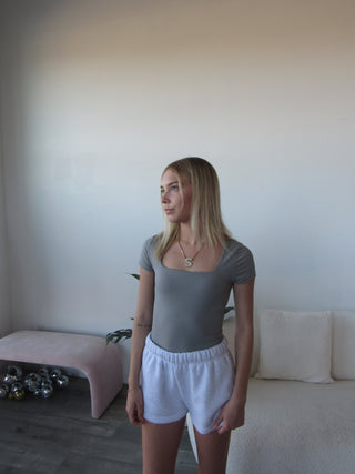 Grey Slim Fit Square Neckline Top