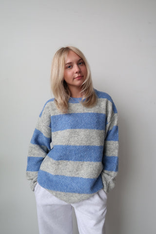 Blue/Grey Striped Textured Sweater