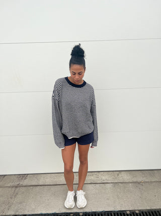 Cream & Navy Striped Sweater