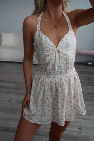 Cream Dress With Pink Floral Detail