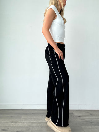 Black Staple Low Rise Side Stripe Wide Leg Sweatpants
