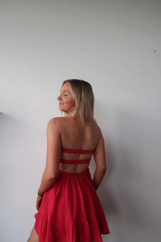 Red Strapless Dress With Open Back