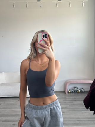Steel Grey Butter Soft Cropped Tank Top