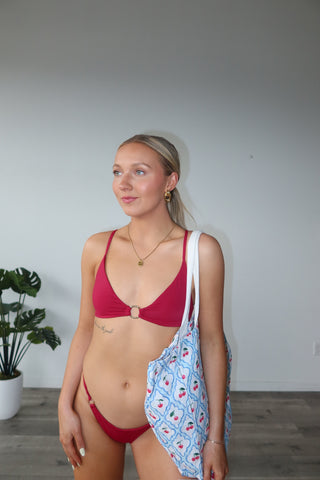 Burgundy Bikini Top With Gold Loop