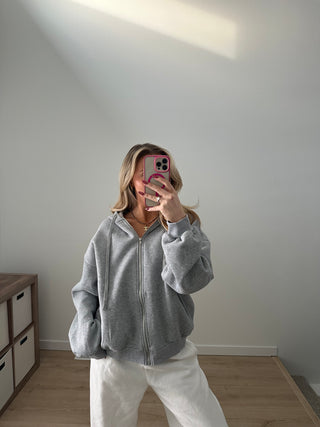 Heather Grey Staple Oversized Zip-Up Hoodie