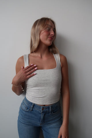 Heather White Square Neck Tank Top
