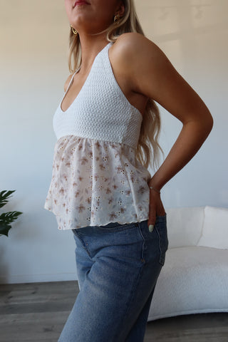 Floral Knit Open Back Halter Top