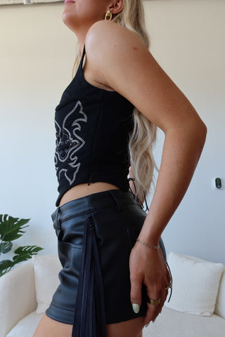 Black Button Front Detail Western Top