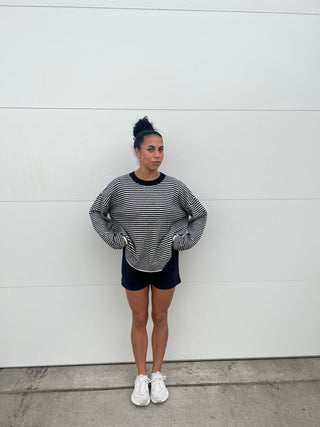 Cream & Navy Striped Sweater