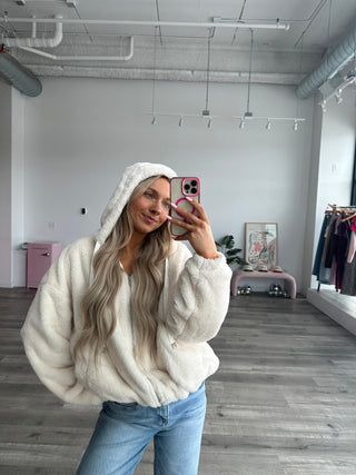Fuzzy Hooded Zip-Up