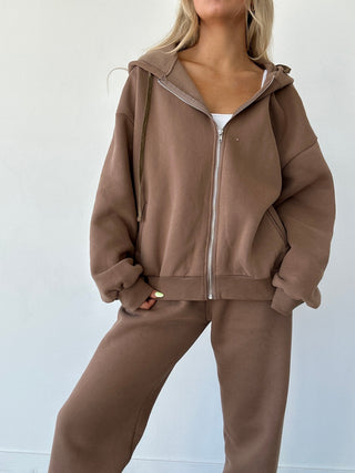 Mocha Staple Oversized Zip-Up Hoodie