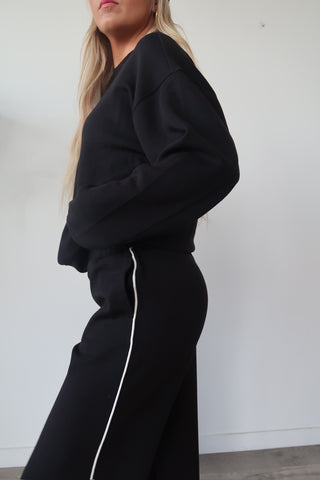 Modal Black Flowy Side Stripe Track Pants