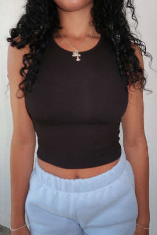 Black High Neck Cropped Tank