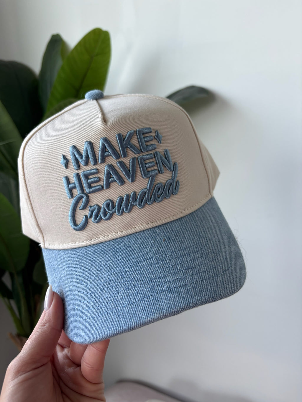 Make Heaven Crowded - Denim Vintage Trucker Hat Make Heaven Crowded - Denim Vintage Trucker Hat - PREORDER  main image 3