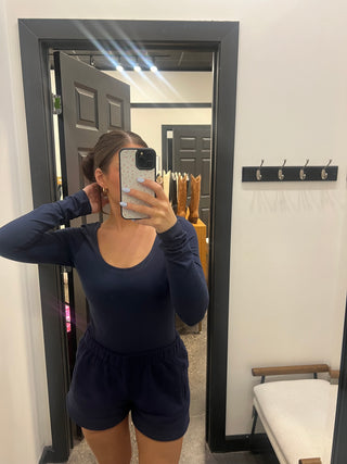 Navy Butter Soft Round Neck Long Sleeve Top