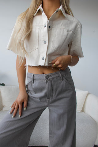 Hidden Cream Cropped Denim Shirt