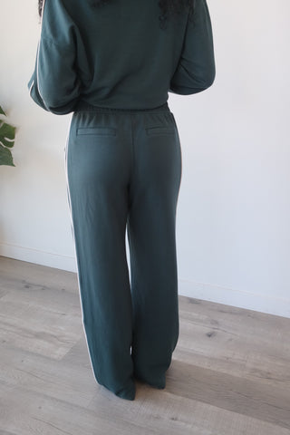 Modal Dark Green Flowy Side Stripe Track Pants
