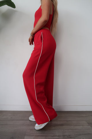 Modal Red Flowy Side Stripe Track Pants