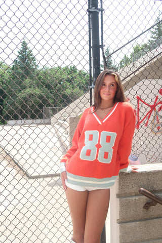 Orange 88 V-Neck Jersey Sweater