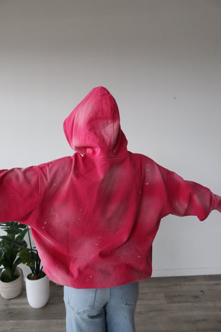 Pink Distressed Paint-Splatter Hoodie