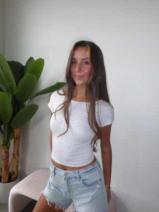 Heather White Open Back Tee Shirt