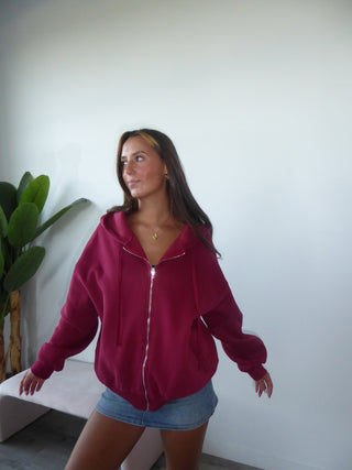 Burgundy Staple Oversized Zip-Up Hoodie