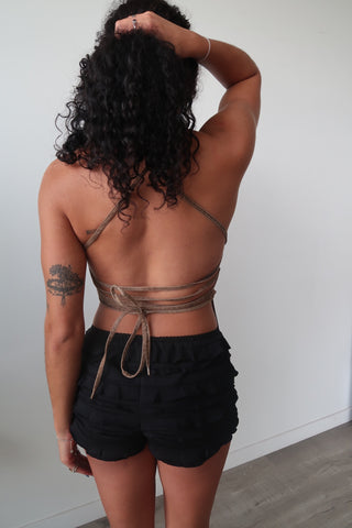 Brown Embroidered Floral Open Back Tank Top