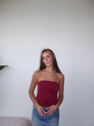 Burgundy Ruched Tube Top