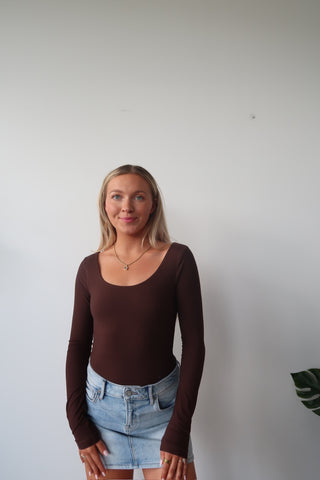 Espresso Butter Soft Round Neck Long Sleeve Top